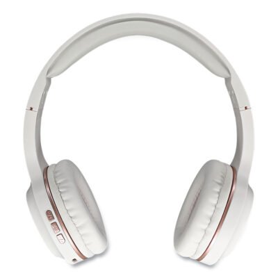 TREMORS Stereo Wireless Headphones with Microphone, 3 ft Cord, White/Rose Gold