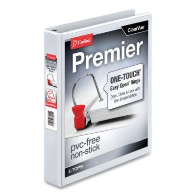 Premier Easy Open ClearVue Locking Slant-D Ring Binder, 3 Rings, 1″ Capacity, 11 x 8.5, White