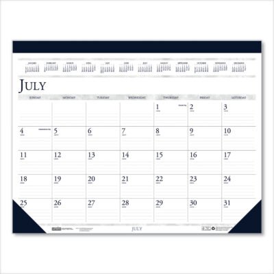 Recycled Academic Desk Pad Calendar, 22 x 17, White/Blue Sheets, Blue Binding/Corners, 14-Month (July to Aug): 2023 to 2024