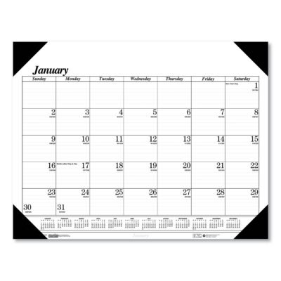 Recycled One-Color Dated Monthly Desk Pad Calendar, 18.5 x 13, White Sheets, Black Binding/Corners,12-Month (Jan-Dec): 2023