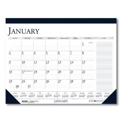 Recycled Two-Color Monthly Desk Pad Calendar with Notes Section, 22 x 17, Blue Binding/Corners, 12-Month (Jan-Dec): 2023