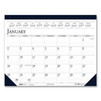 Recycled Two-Color Perforated Monthly Desk Pad Calendar, 22 x 17, Blue Binding/Corners, 12-Month (Jan-Dec): 2023