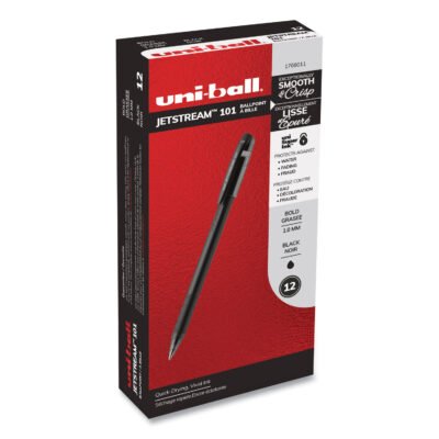 Jetstream 101 Roller Ball Pen, Stick, Bold 1 mm, Black Ink, Black Barrel, Dozen