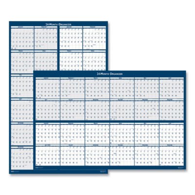 Reversible/Erasable 2 Year Wall Calendar, 24 x 37, Light Blue/Blue/White Sheets, 24-Month (Jan to Dec): 2023 to 2024