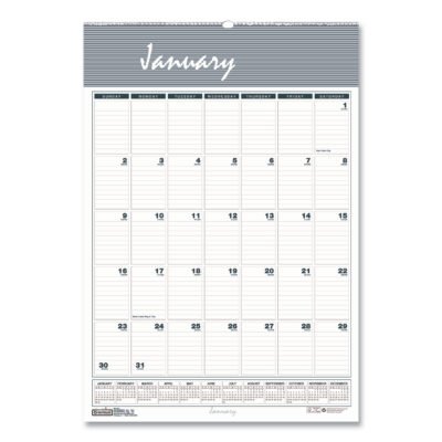 Bar Harbor Recycled Wirebound Monthly Wall Calendar, 12 x 17, White/Blue/Gray Sheets, 12-Month (Jan-Dec): 2023