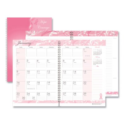 Breast Cancer Awareness Recycled Ruled Monthly Planner/Journal, 10 x 7, Pink Cover, 12-Month (Jan to Dec): 2023