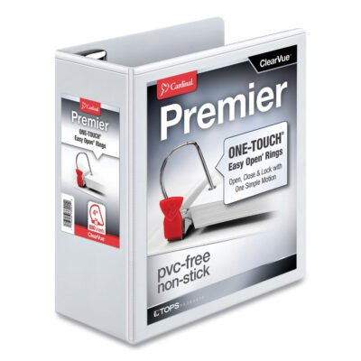 Premier Easy Open ClearVue Locking Slant-D Ring Binder, 3 Rings, 4″ Capacity, 11 x 8.5, White
