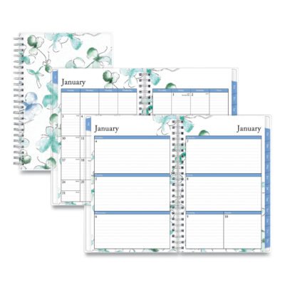 Lindley Weekly/Monthly Planner, Lindley Floral Artwork, 8 x 5, White/Blue/Green Cover, 12-Month (Jan to Dec): 2023