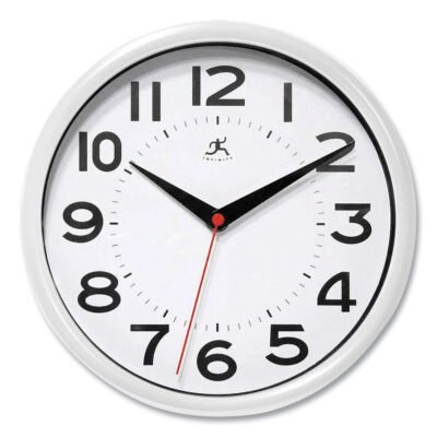 Metro Wall Clock, 9″ Diameter, White Case, 1 AA (sold separately)