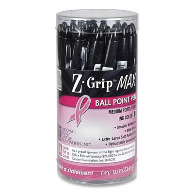 Z-Grip MAX Breast Cancer Awareness Ballpoint Pen, Retractable, Bold 1.2 mm, Black Ink, Translucent Black Barrel, 24/Pack