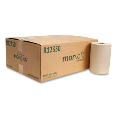 Morsoft Universal Roll Towels, 1-Ply, 8″ x 350 ft, Brown, 12 Rolls/Carton