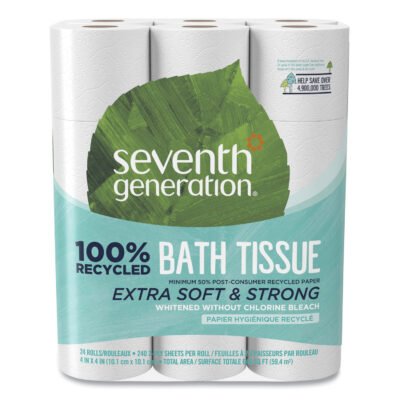 100% Recycled Bathroom Tissue, Septic Safe, 2-Ply, White, 240 Sheets/Roll, 24/Pack