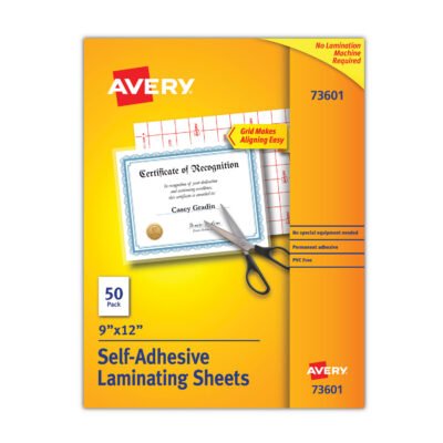 Clear Self-Adhesive Laminating Sheets, 3 mil, 9″ x 12″, Matte Clear, 50/Box