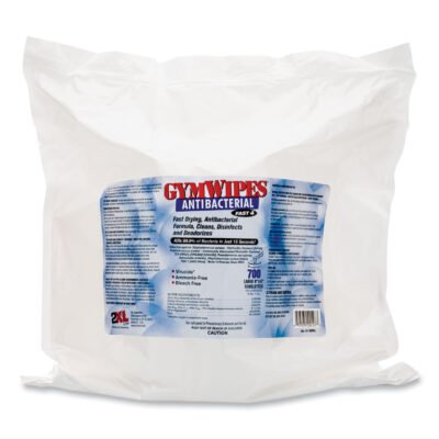 Antibacterial Gym Wipes Refill, 1-Ply, 6 x 8, Unscented, White, 700 Wipes/Pack, 4 Packs/Carton