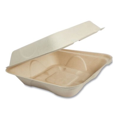 Fiber Hinged Containers, 8 x 8 x 3, Natural, Paper, 300/Carton