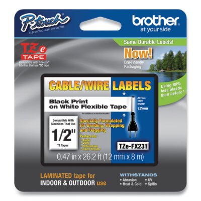 Flexible ID Tape, 0.47″ x 26.2 ft, Black on White