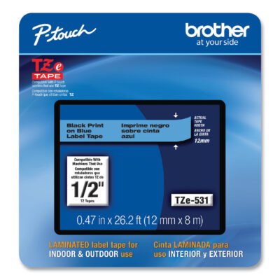 TZe Laminated Removable Label Tapes, 0.47″ x 26.2 ft, Black on Blue