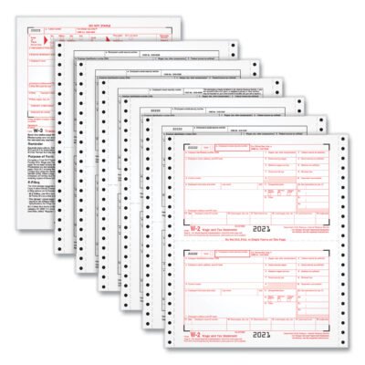 W-2 Tax Form for Dot Matrix Printers, Fiscal Year: 2022, Six-Part Carbonless, 5.5 x 8.5, 2 Forms/Sheet, 24 Forms Total