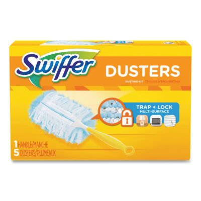 Dusters Starter Kit, Dust Lock Fiber, 6″ Handle, Blue/Yellow, 6/Carton