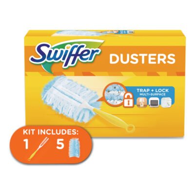 Dusters Starter Kit, Dust Lock Fiber, 6″ Handle, Blue/Yellow