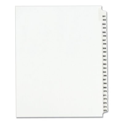 Preprinted Legal Exhibit Side Tab Index Dividers, Avery Style, 25-Tab, 351 to 375, 11 x 8.5, White, 1 Set, (1344)