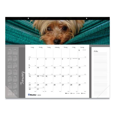 Pets Collection Monthly Desk Pad, Puppies Photography, 22 x 17, Black Binding, Clear Corners, 12-Month (Jan to Dec): 2023