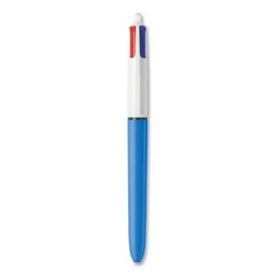 4-Color Multi-Color Ballpoint Pen, Retractable, Medium 1 mm, Black/Blue/Green/Red Ink, Blue Barrel
