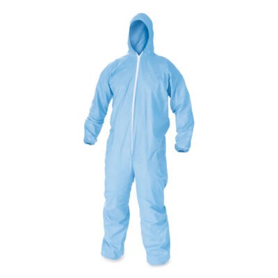 A65 Zipper Front Flame-Resistant Hooded Coveralls, Elastic Wrist and Ankles, X-Large, Blue, 25/Carton