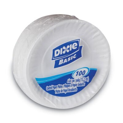 Clay Coated Paper Plates, 6″ dia, White, 100/Pack