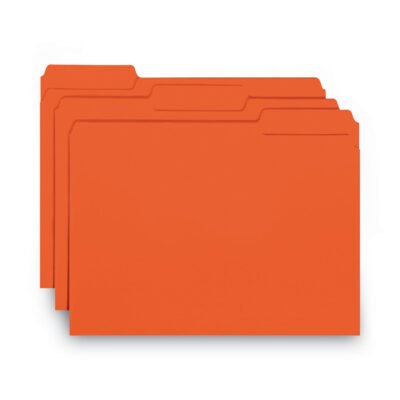 Interior File Folders, 1/3-Cut Tabs: Assorted, Letter Size, 0.75″ Expansion, Orange, 100/Box