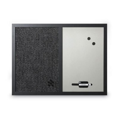 Designer Combo Fabric Bulletin/Dry Erase Board, 24 x 18, White/Black Surface, Black MDF Wood Frame