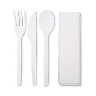 PolystyreneM Wrapped Cutlery Kit, White, 250/Carton