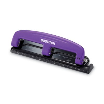 12-Sheet EZ Squeeze Three-Hole Punch, 9/32″ Holes, Purple/Black