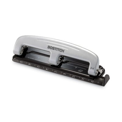 12-Sheet EZ Squeeze Three-Hole Punch, 9/32″ Holes, Black/Silver