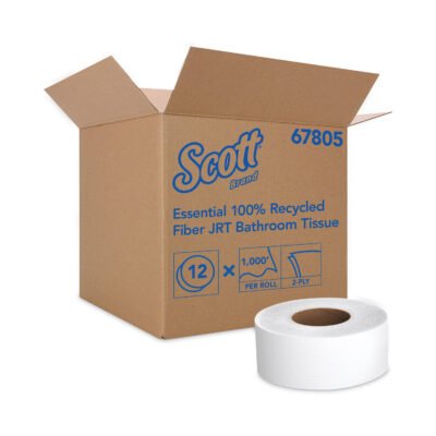 Essential 100% Recycled Fiber JRT Bathroom Tissue for Business, Septic Safe, 2-Ply, White, 3.55″ x 1,000 ft, 12 Rolls/Carton