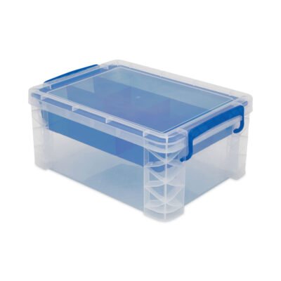 Super Stacker Divided Storage Box, 6 Sections, 10.38″ x 14.25″ x 6.5″, Clear/Blue