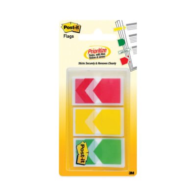 Arrow 1″ Prioritization Page Flags, Red/Yellow/Green, 20 Flags/Dispenser, 3 Dispensers/Pack