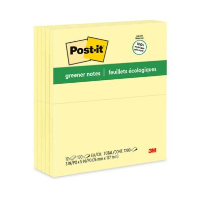 Original Recycled Note Pads, 3″ x 5″, Canary Yellow, 100 Sheets/Pad, 12 Pads/Pack