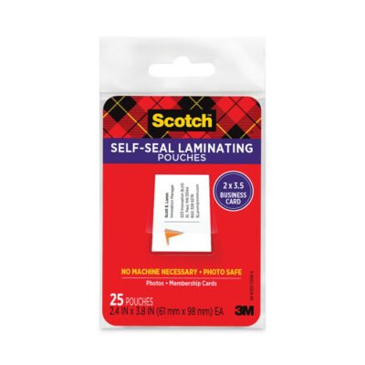 Self-Sealing Laminating Pouches, 9.5 mil, 3.88″ x 2.44″, Gloss Clear, 25/Pack