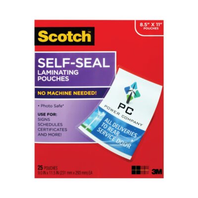 Self-Sealing Laminating Pouches, 9.5 mil, 9″ x 11.5″, Gloss Clear, 25/Pack