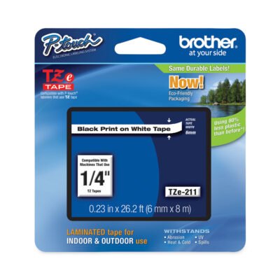 TZe Standard Adhesive Laminated Labeling Tape, 0.23″ x 26.2 ft, Black on White
