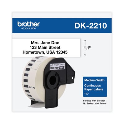 Continuous Paper Label Tape, 1.1″ x 100 ft Roll, White