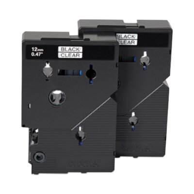 TC Tape Cartridges for P-Touch Labelers, 0.47″ x 25.2 ft, Black on Clear, 2/Pack