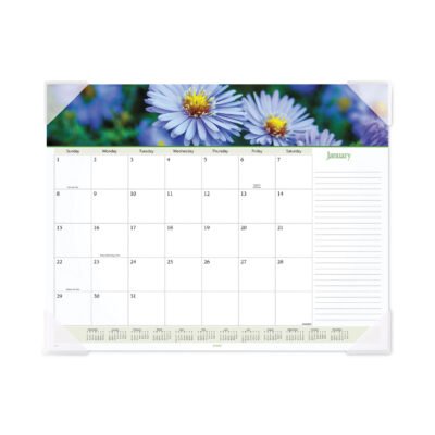 Floral Panoramic Desk Pad, Floral Photography, 22 x 17, White/Multicolor Sheets, Clear Corners, 12-Month (Jan-Dec): 2023