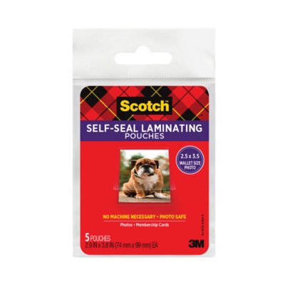 Self-Sealing Laminating Pouches, 9.5 mil, 2.81″ x 3.75″, Gloss Clear, 5/Pack