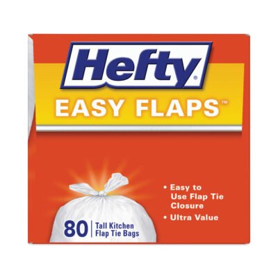 Easy Flaps Trash Bags, 13 gal, 0.69 mil, 23.75″ x 28″, White, 80 Bags/Box, 3 Boxes/Carton