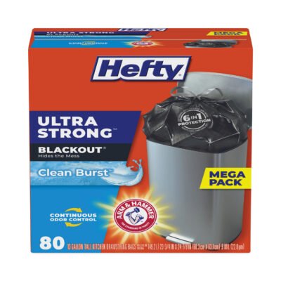 Ultra Strong BlackOut Tall-Kitchen Drawstring Bags, 13 gal, 0.9 mil, 23.75″ x 24.88″, Black, 80/Box