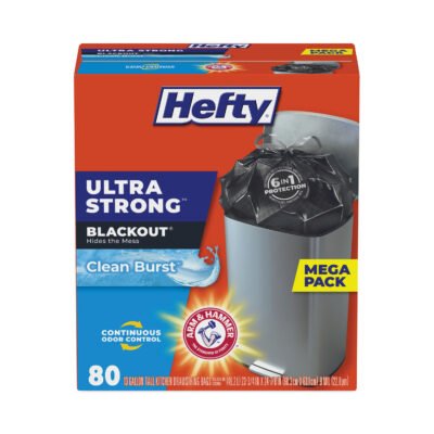 Ultra Strong BlackOut Tall-Kitchen Drawstring Bags, 13 gal, 0.9 mil, 23.75″ x 24.88″, Black, 80 Bags/Box, 3 Boxes/Carton