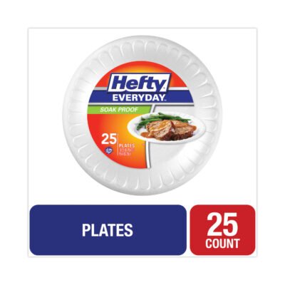 Soak Proof Tableware, Foam Plates, 10.25″ dia, White, 25/Pack