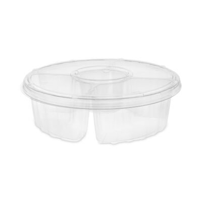 Dip Cup Platter, 4-Compartment, 64 oz, 10″ Diameter, Clear, Plastic, 100/Carton